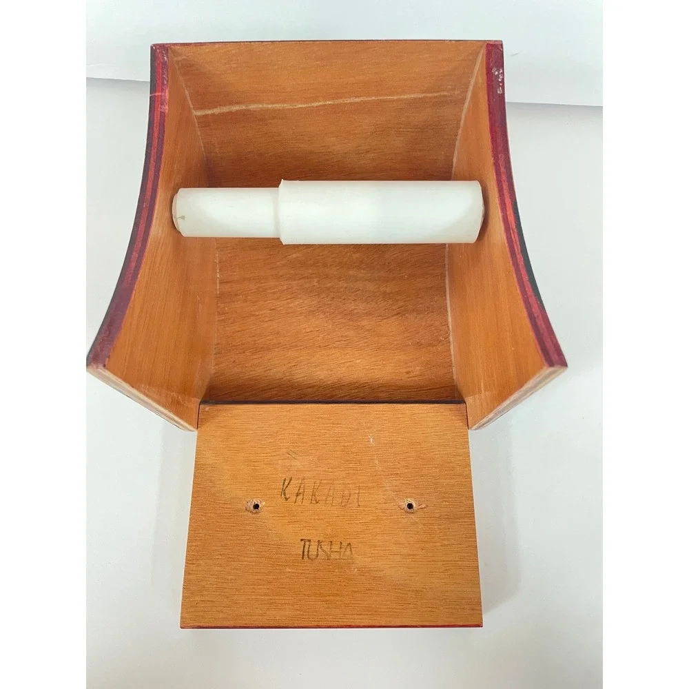 Kakad Art Hand Painted Wood Toilet Paper Holder Vintage Folk Art Bathroom Decor